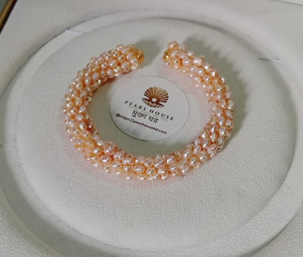 Premium Quality 0 Size Pink Pearl Adjustable Bangle Cum Bracelet, 1PCS